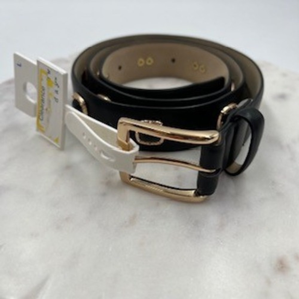 A New Day Womens Black Studded Belt Gold Hardware Square Cabochon XL TARB1017
